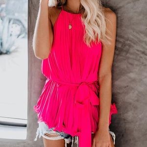 Tops - Pink Dressy Halter Tops - Pink Dressy Halter